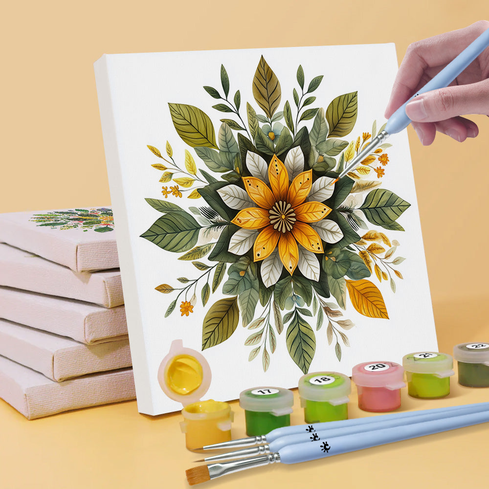 Mandala de Hojas de Plantas 6 Partes Mini Pintar por Números