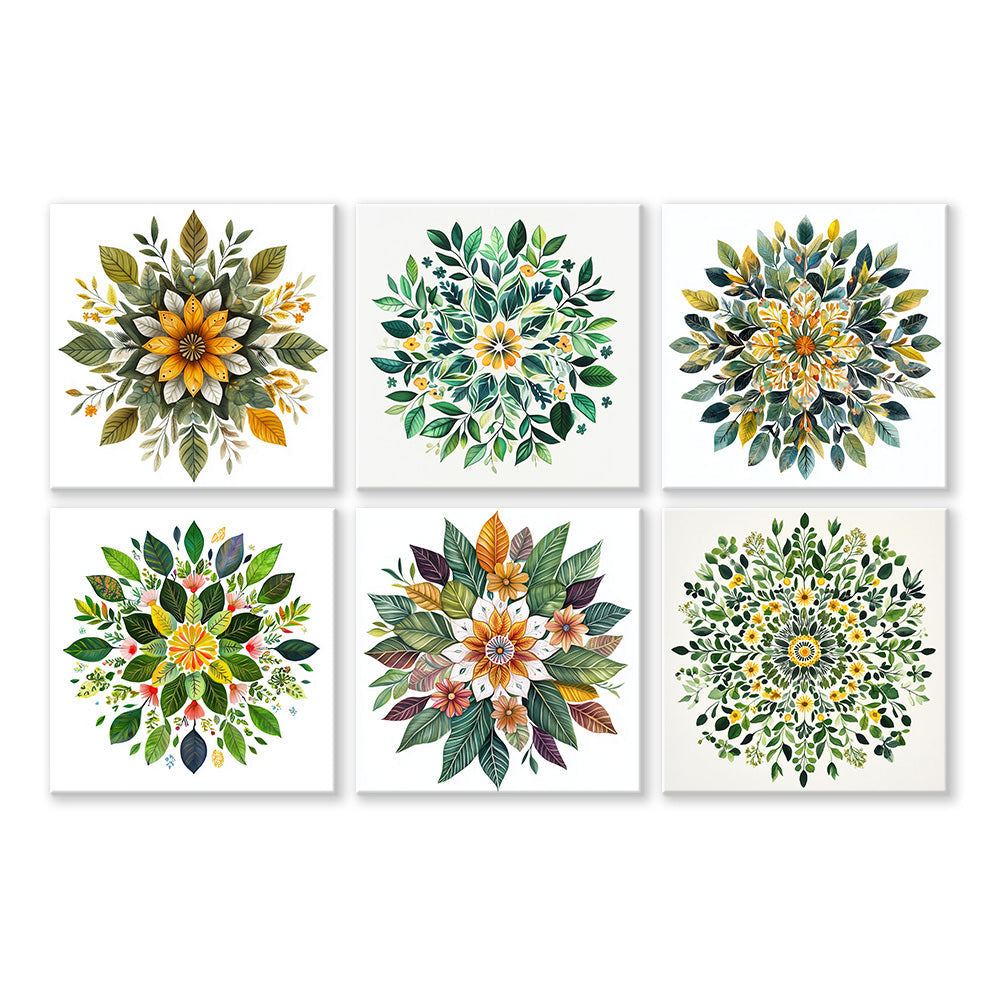 Mandala de Hojas de Plantas 6 Partes Mini Pintar por Números