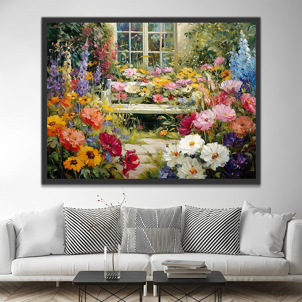 Mar de Flores fuera de la Ventana Blanca Pintar por Números