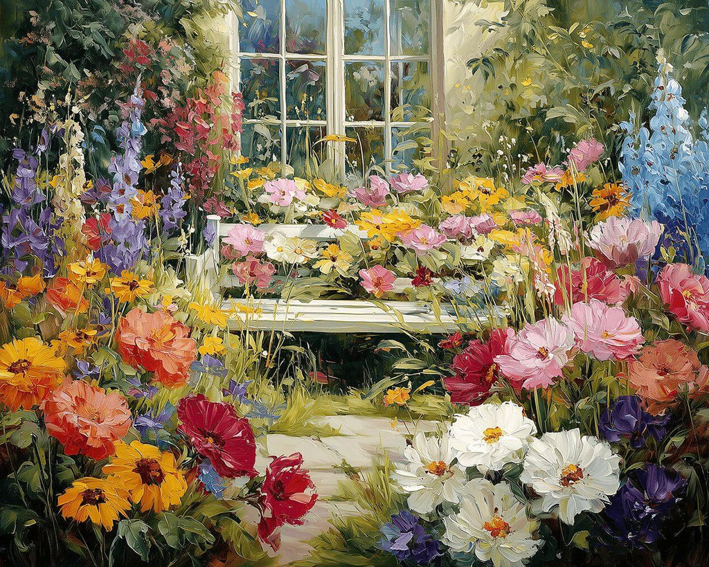 Mar de Flores fuera de la Ventana Blanca Pintar por Números