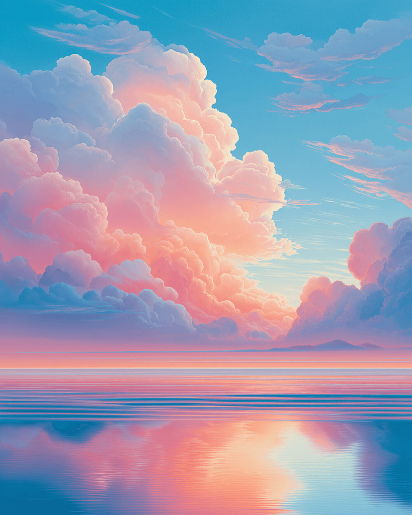 Mar en Calma bajo Nubes Rosadas Pintar por Números