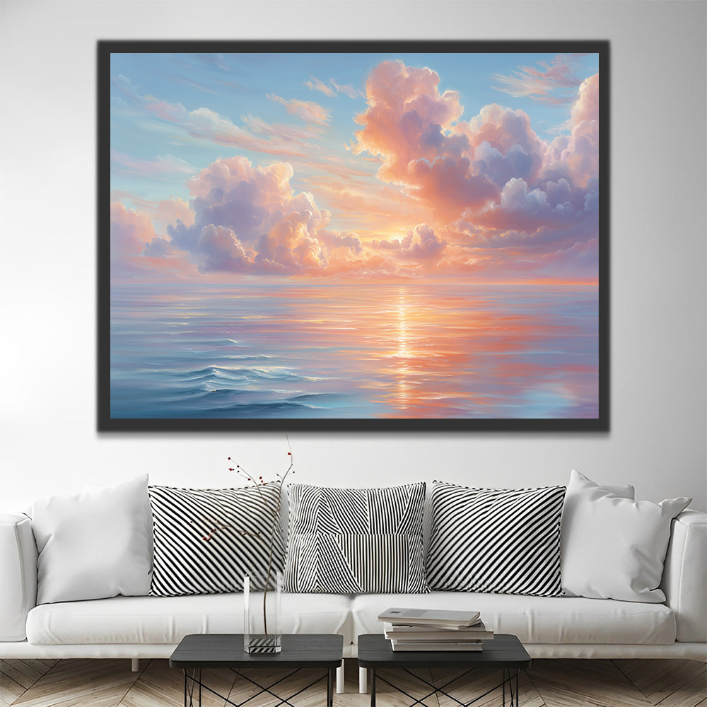 Mar Tranquilo bajo Nubes Rosadas Pintar por Números