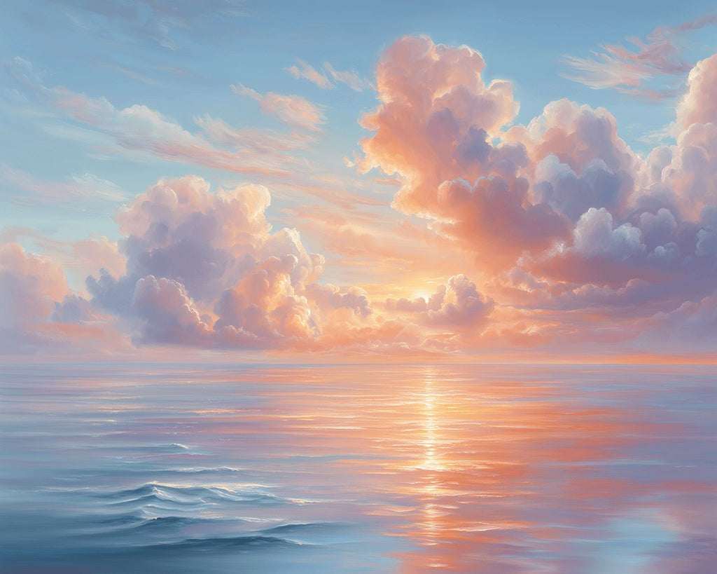 Mar Tranquilo bajo Nubes Rosadas Pintar por Números