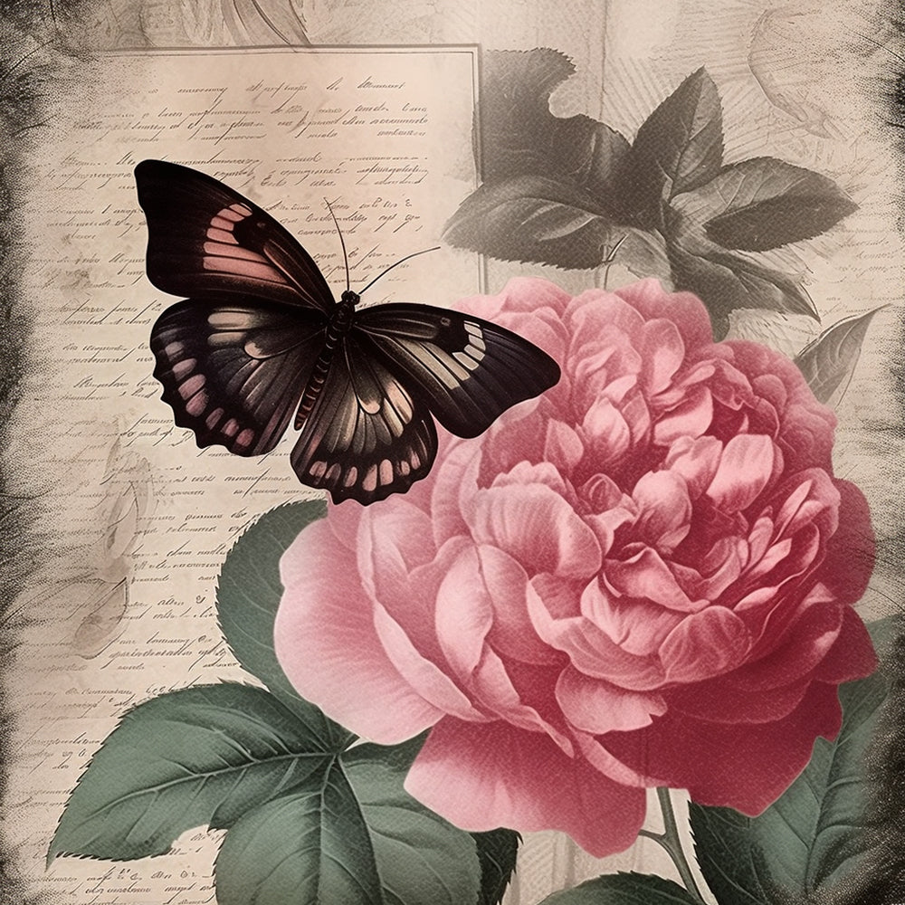 Mariposa y Flor de Peonía Pintar por Números
