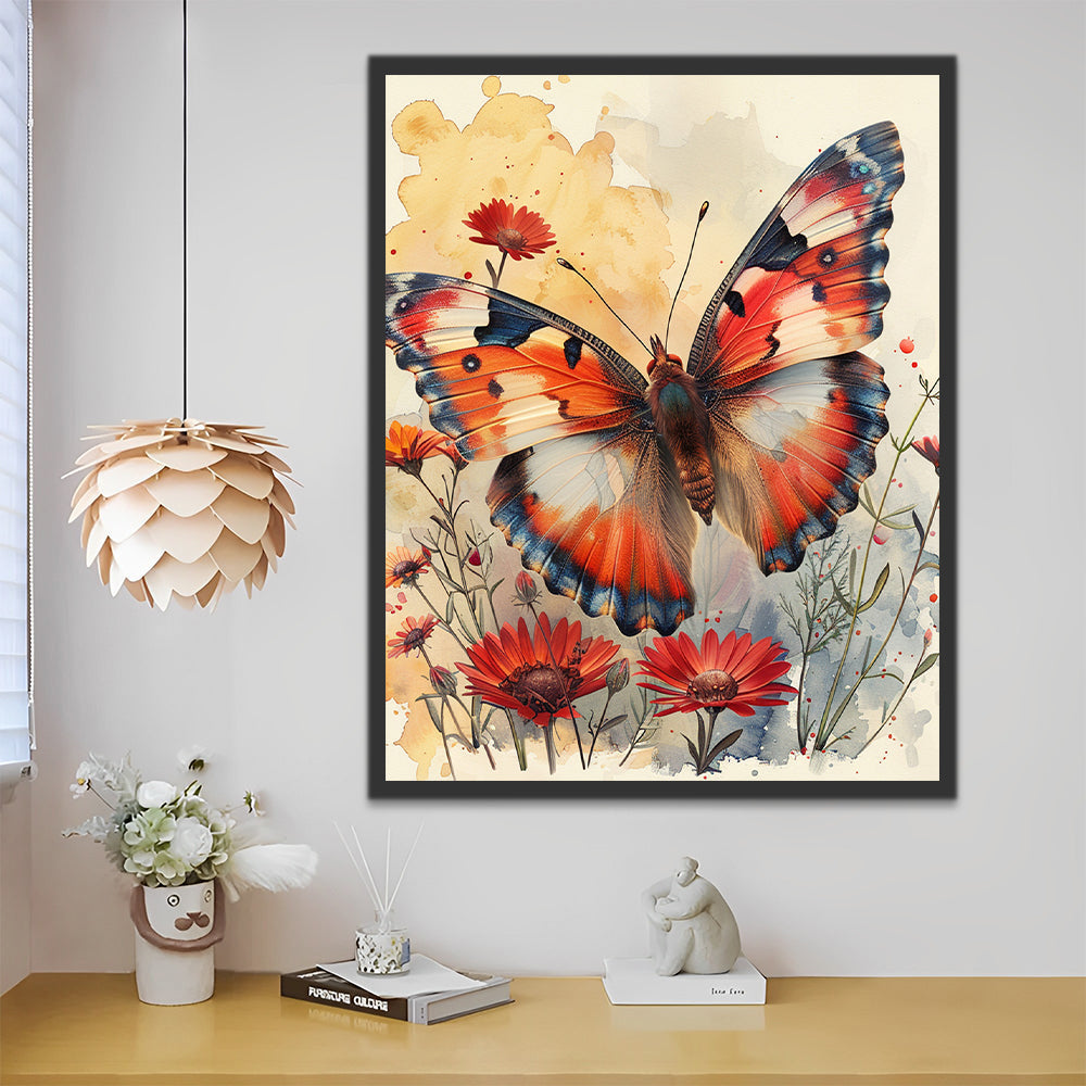 Mariposa y Flores Rojas Pintar por Números