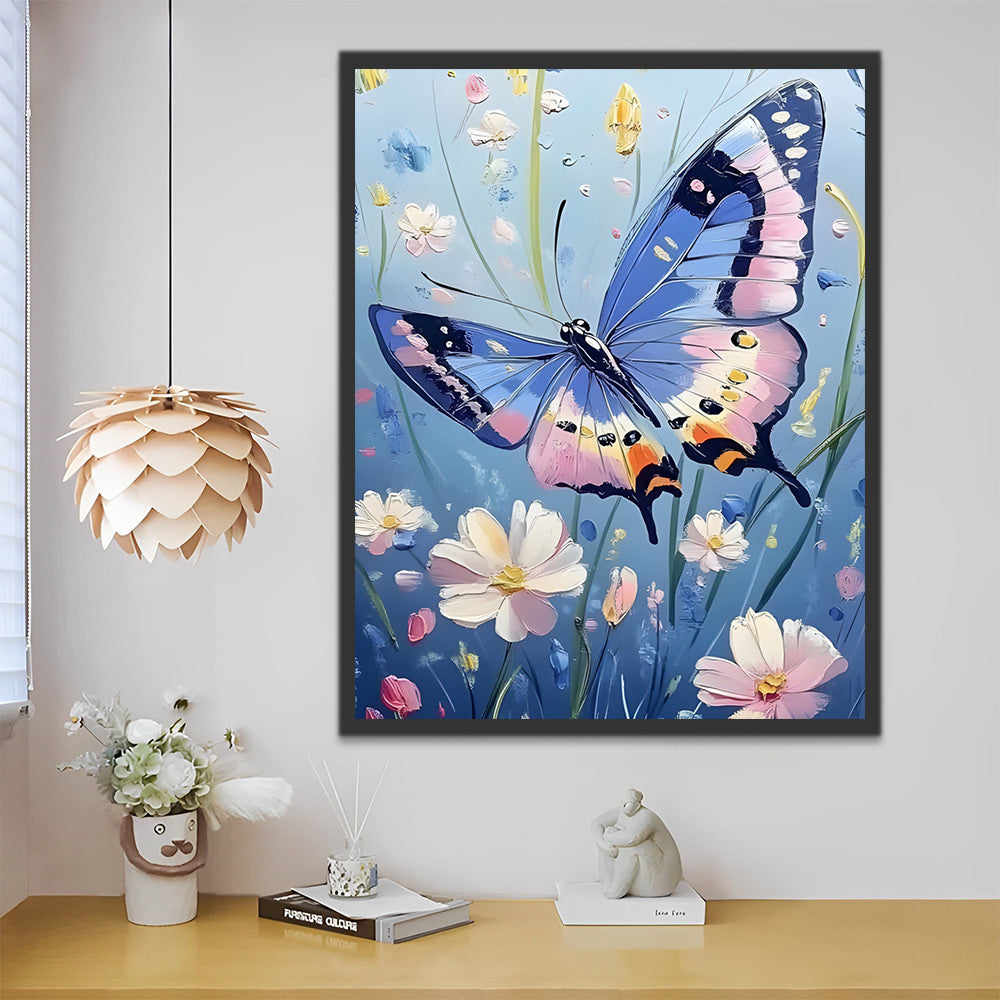 Mariposas Azules Rodeadas de Flores Blancas Pintar por Números