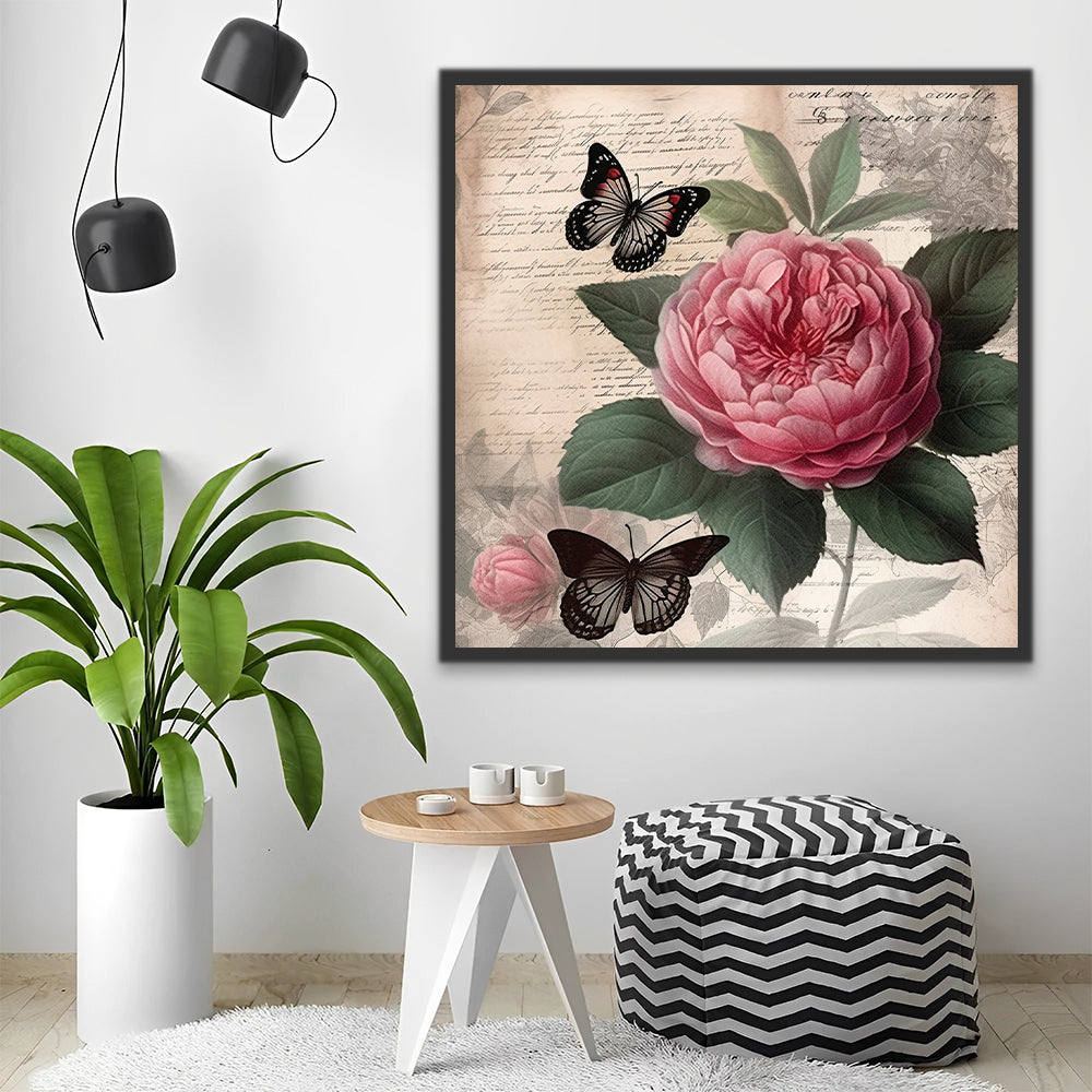 Mariposas con Flores de Peonía Pintar por Números