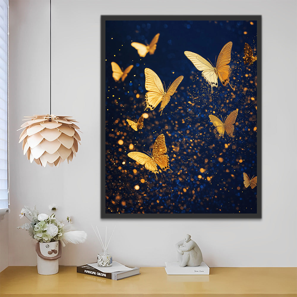 Mariposas Doradas y Fondo Azul Oscuro Pintar por Números