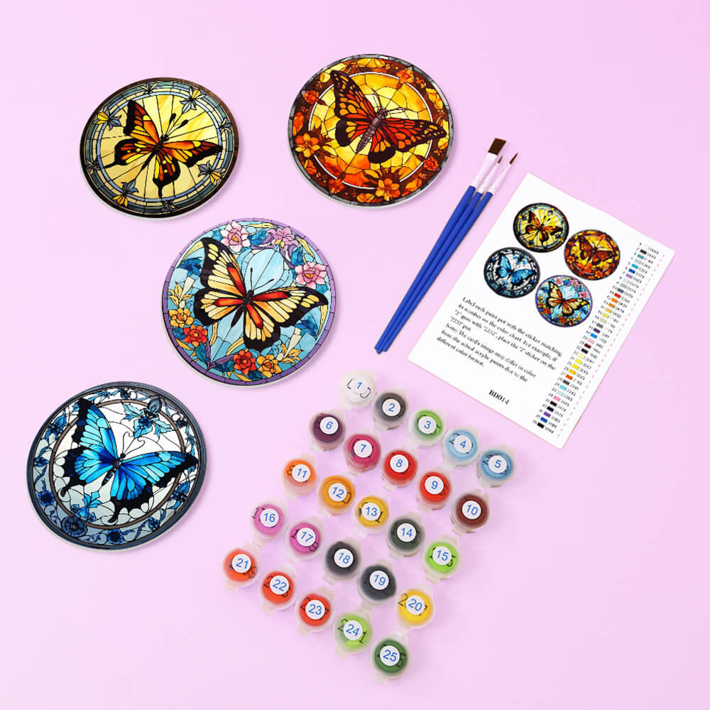 Mariposas Hermosas 4 Posavasos Pintar por Números
