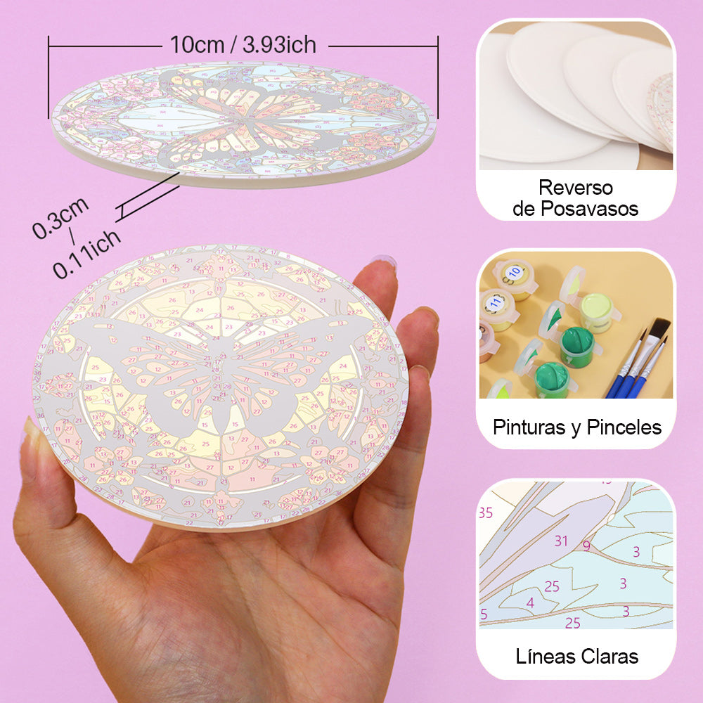 Mariposas Hermosas 4 Posavasos Pintar por Números