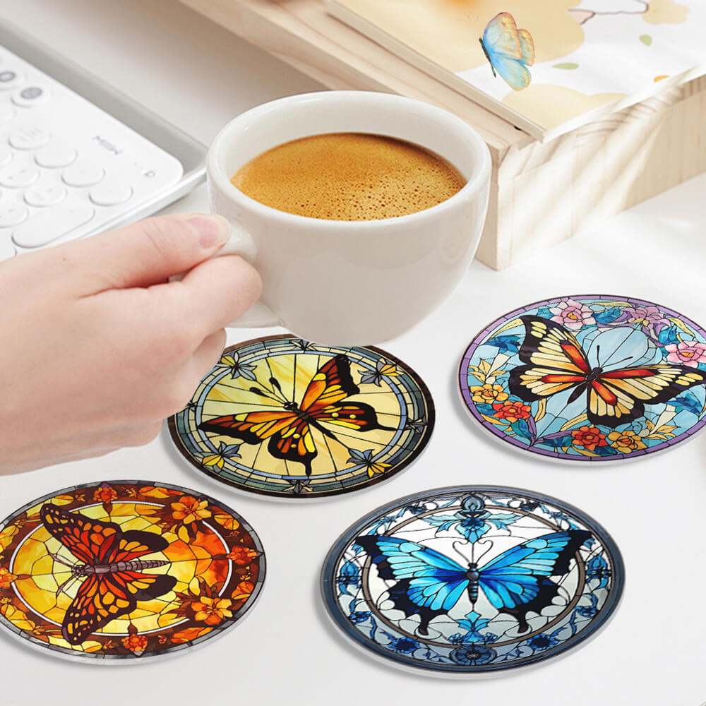 Mariposas Hermosas 4 Posavasos Pintar por Números