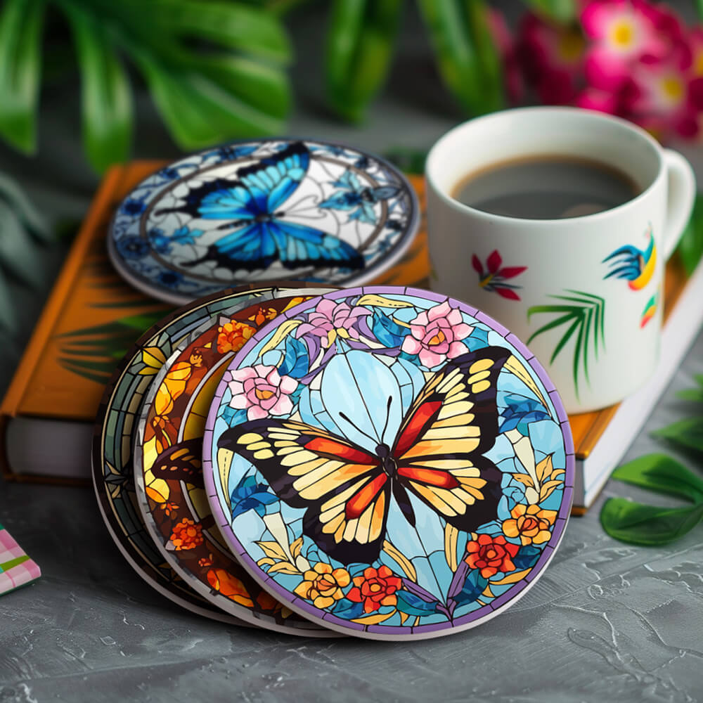 Mariposas Hermosas 4 Posavasos Pintar por Números