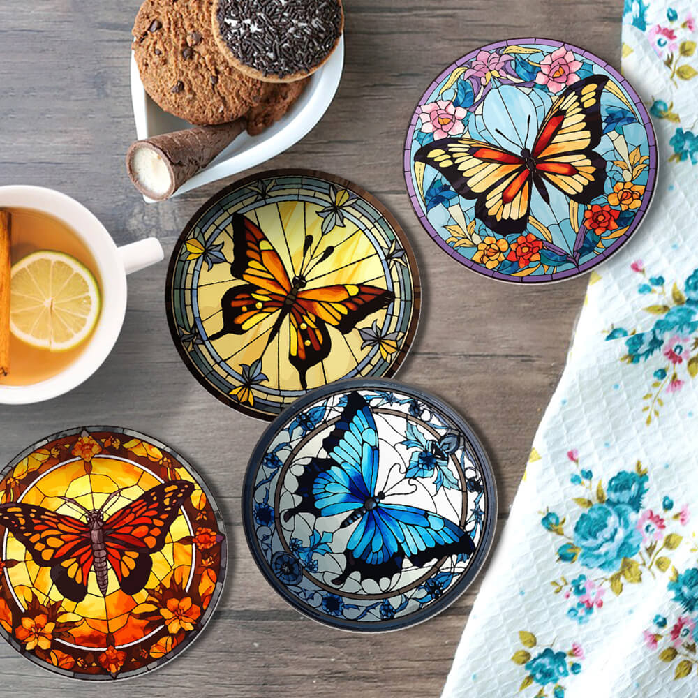 Mariposas Hermosas 4 Posavasos Pintar por Números