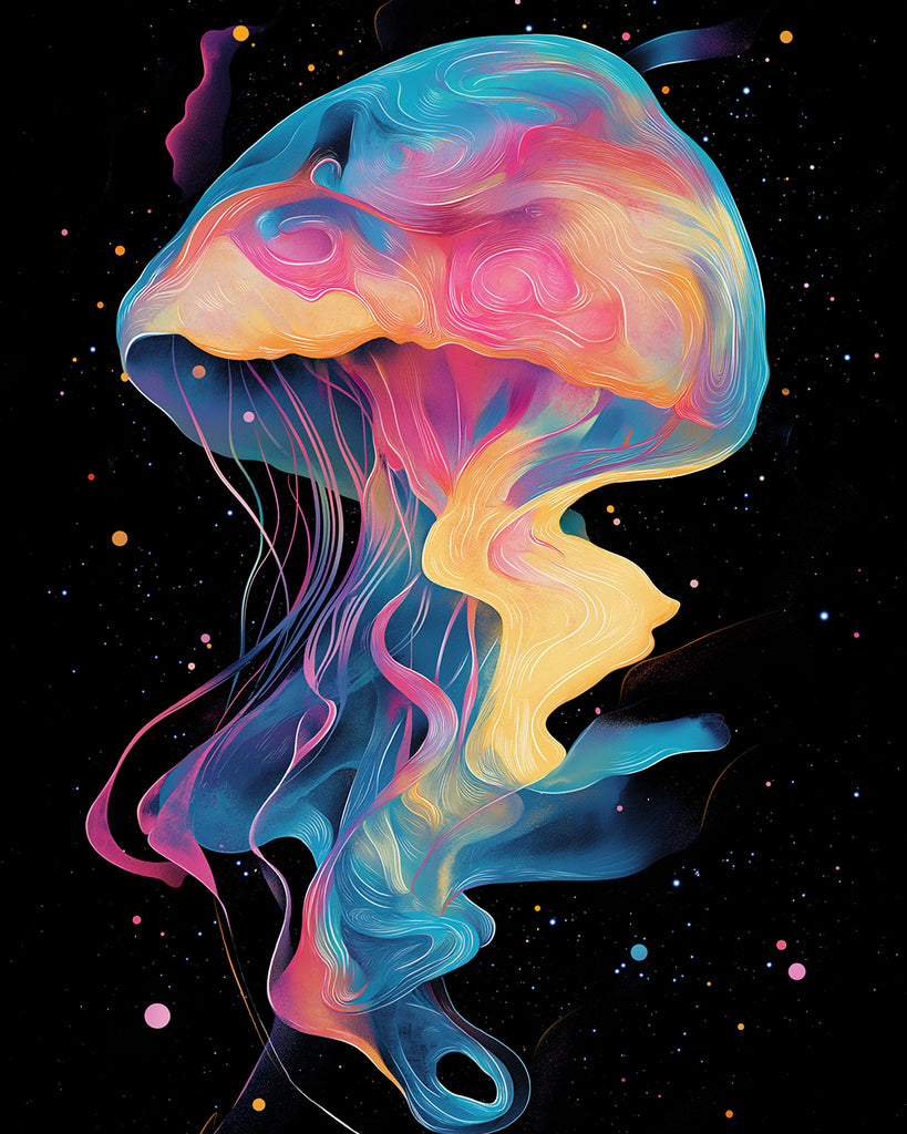 Medusas de Colores Virtuales en Noche Estrellada Pintar por Números