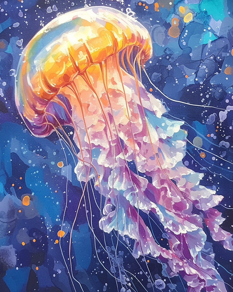 Medusas Moradas y Doradas en el Mar Pintar por Números