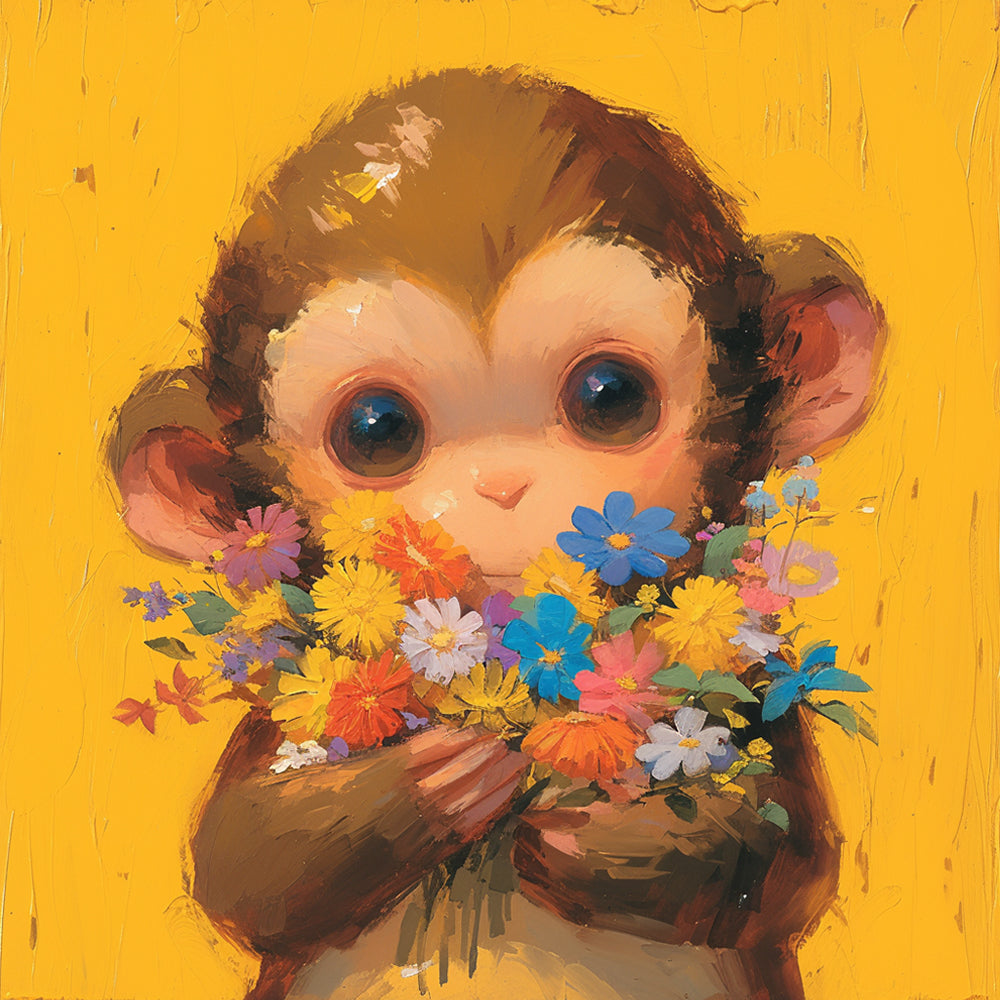 Mono Adorable y Flores Coloridas en Su Mano Pintar por Números