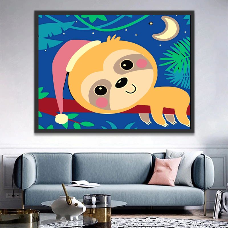 Mono Lindo Durmiendo sobre Árbol Pintar por Números Niños