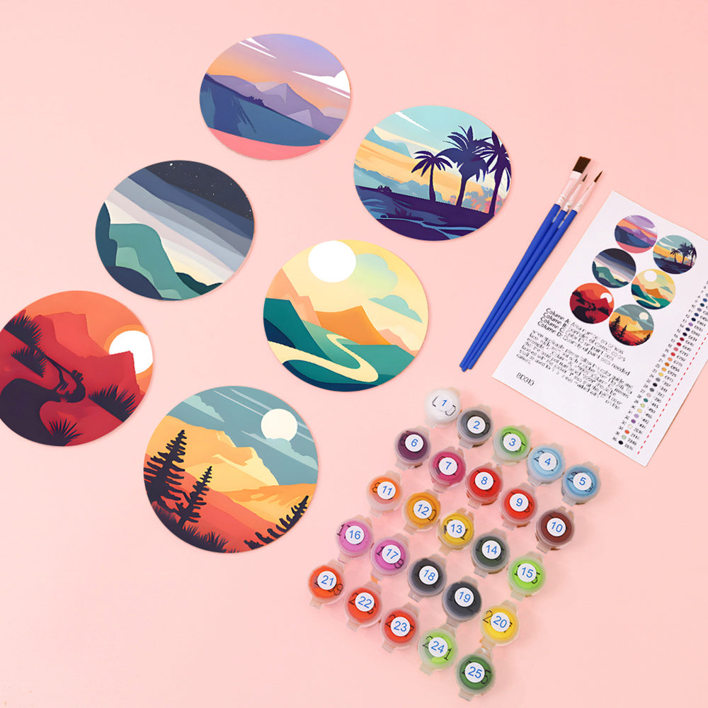 Montaña al Amanecer 6 Posavasos Pintar por Números