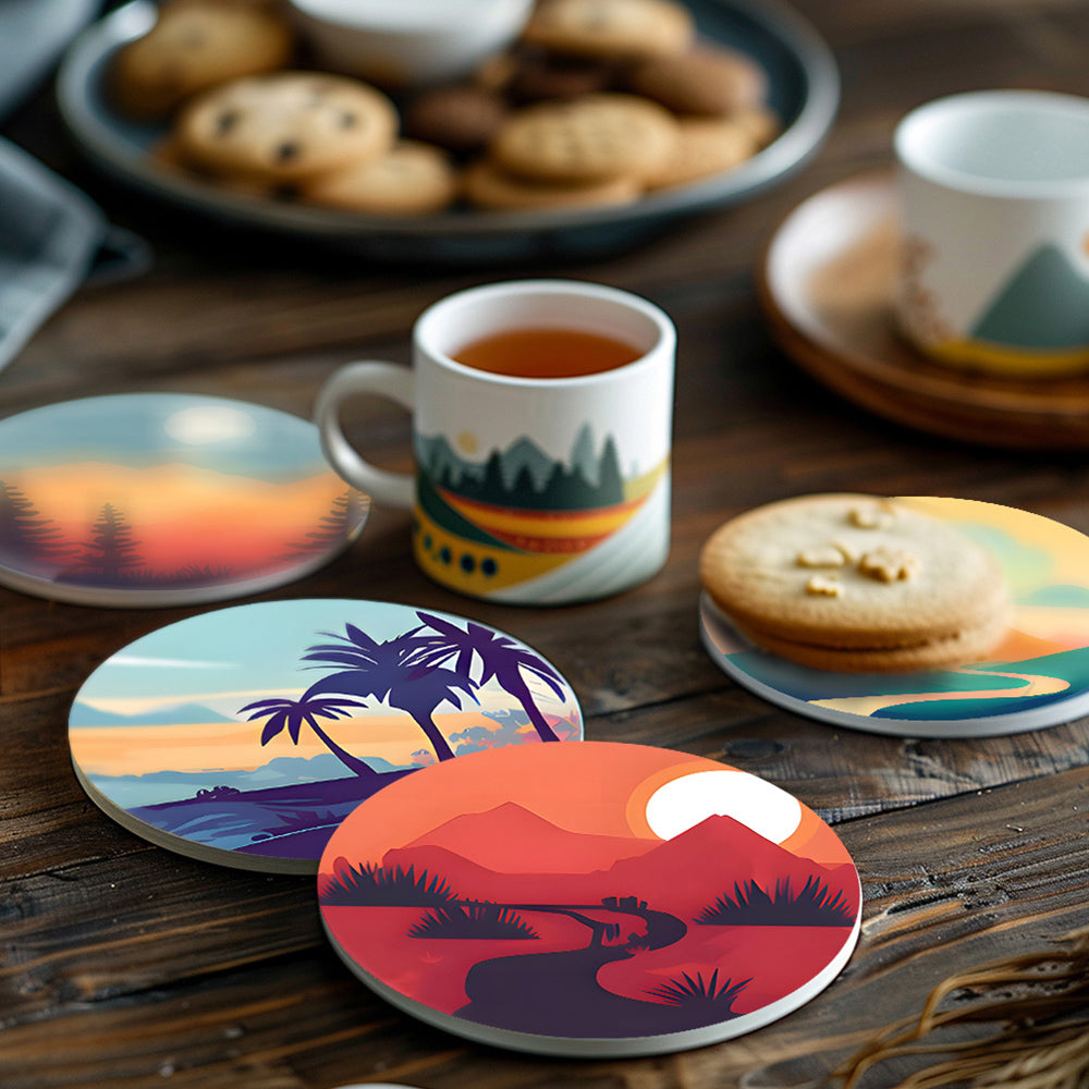 Montaña al Amanecer 6 Posavasos Pintar por Números