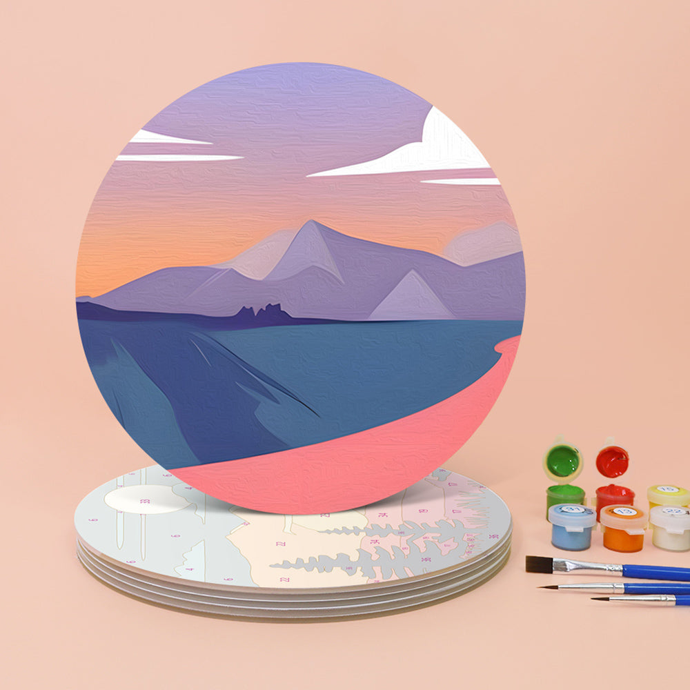 Montañas al Atardecer 6 Salvamanteles Pintar por Números