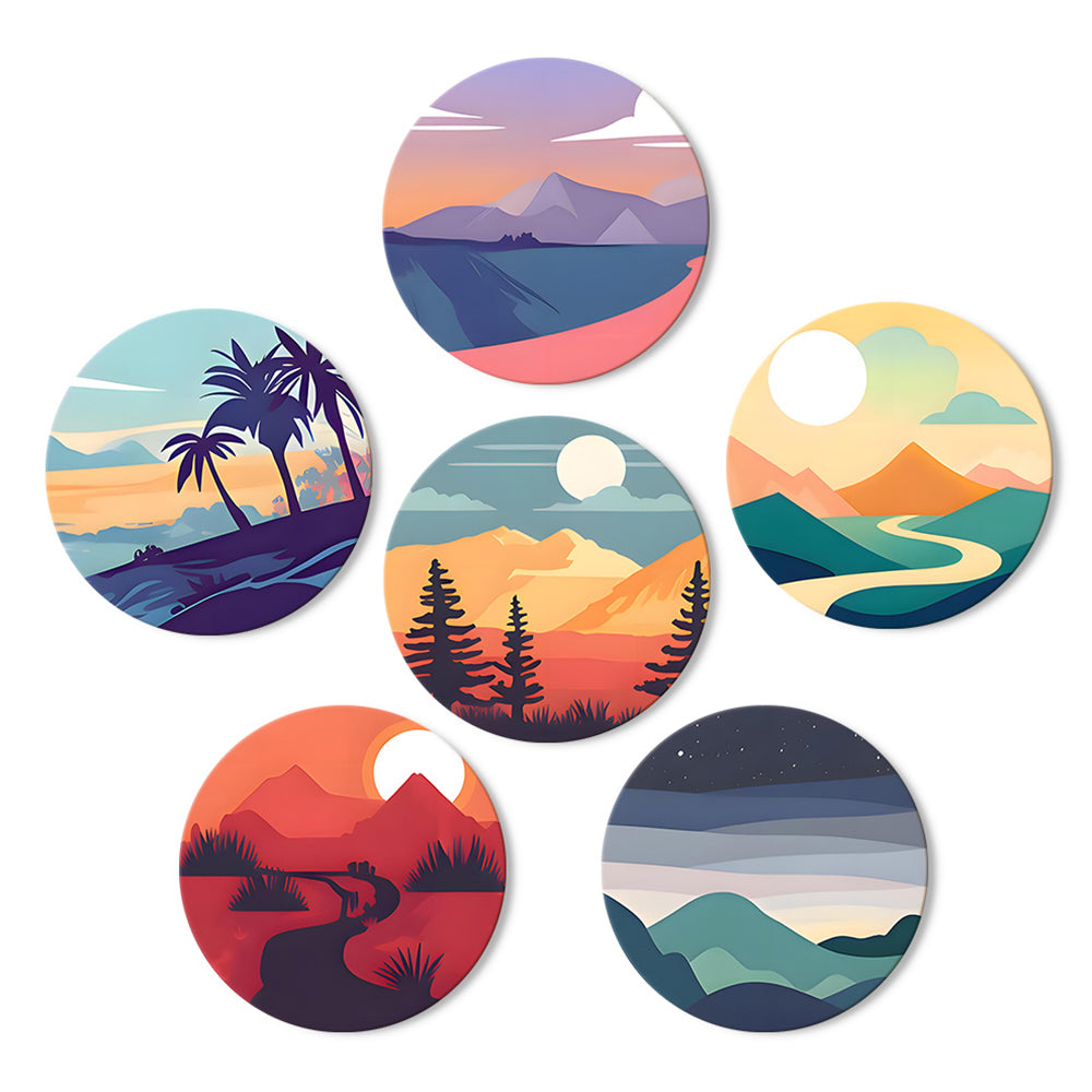 Montañas al Atardecer 6 Salvamanteles Pintar por Números