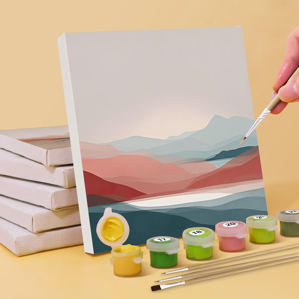 Montañas con Mar y Salida del Sol 6 Partes Mini Pintar por Números