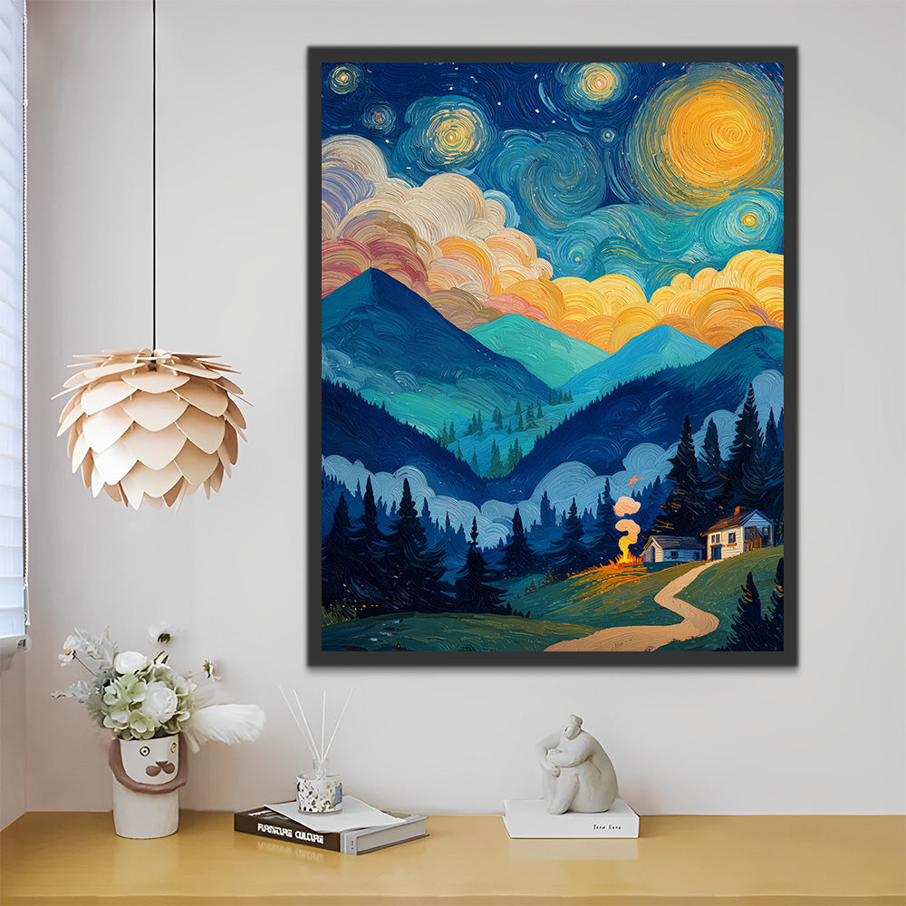Montañas en la Noche Estrellada Pintar por Números