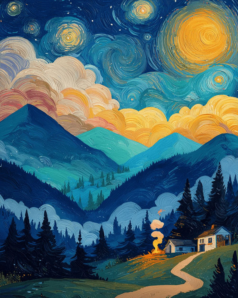 Montañas en la Noche Estrellada Pintar por Números