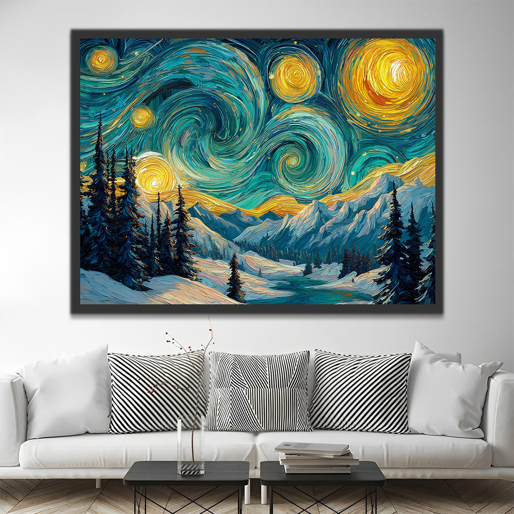 Montañas Nevadas en la Noche Estrellada Pintar por Números