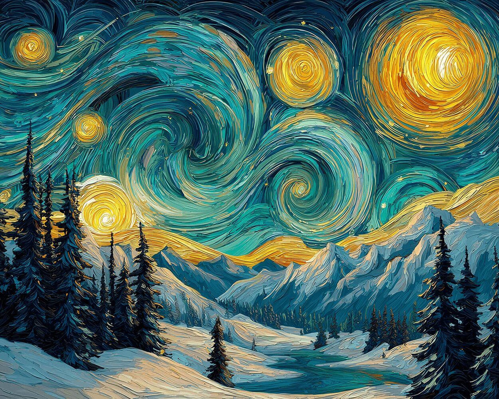 Montañas Nevadas en la Noche Estrellada Pintar por Números