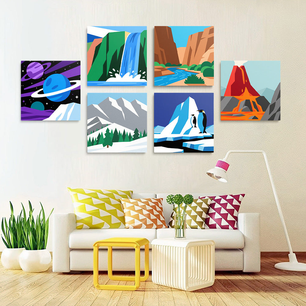 Montañas y Cascada 6 Partes Mini Pintar por Números