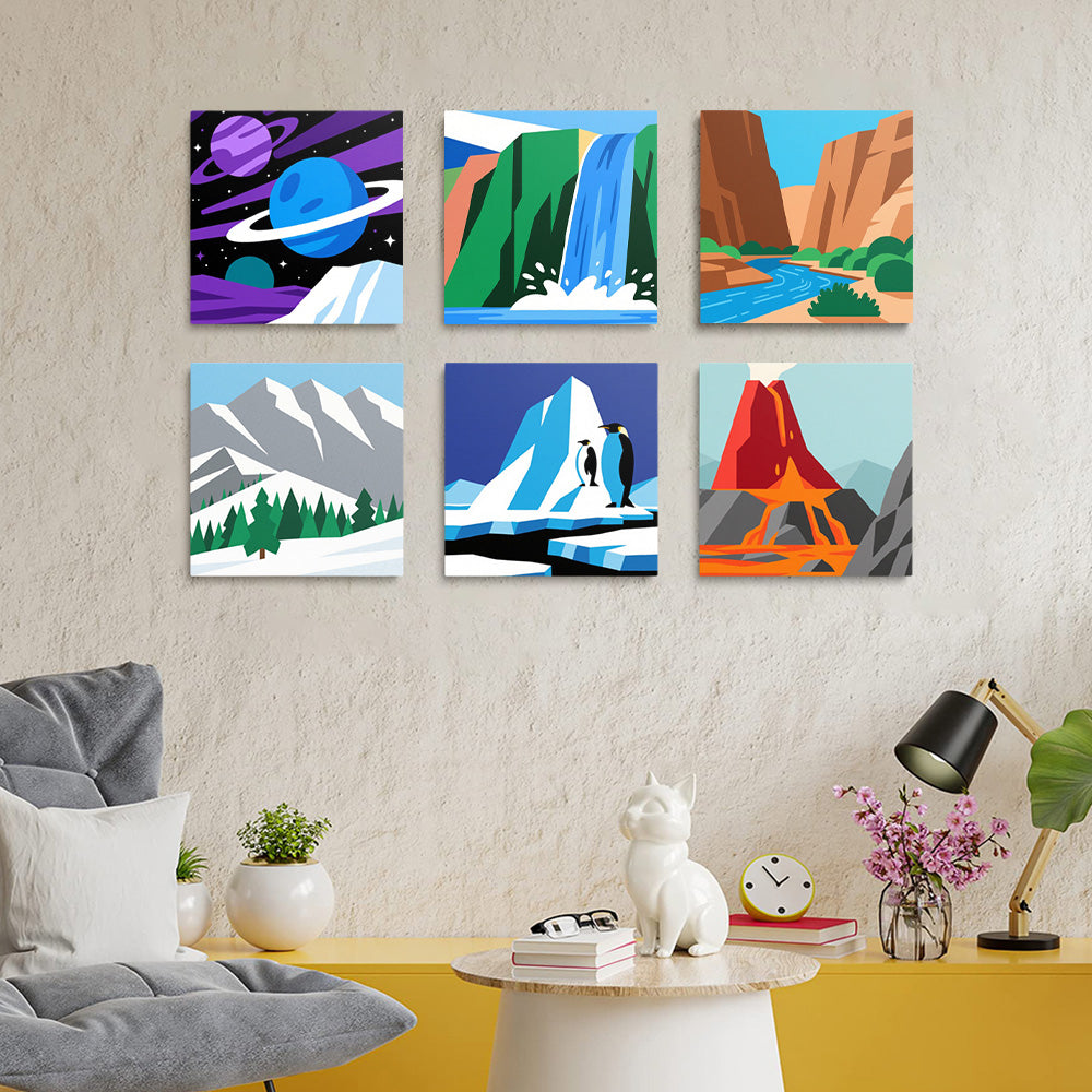 Montañas y Cascada 6 Partes Mini Pintar por Números