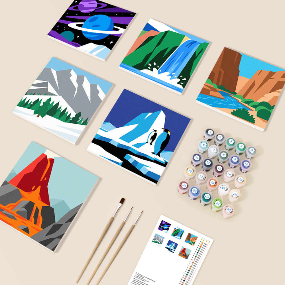 Montañas y Cascada 6 Partes Mini Pintar por Números