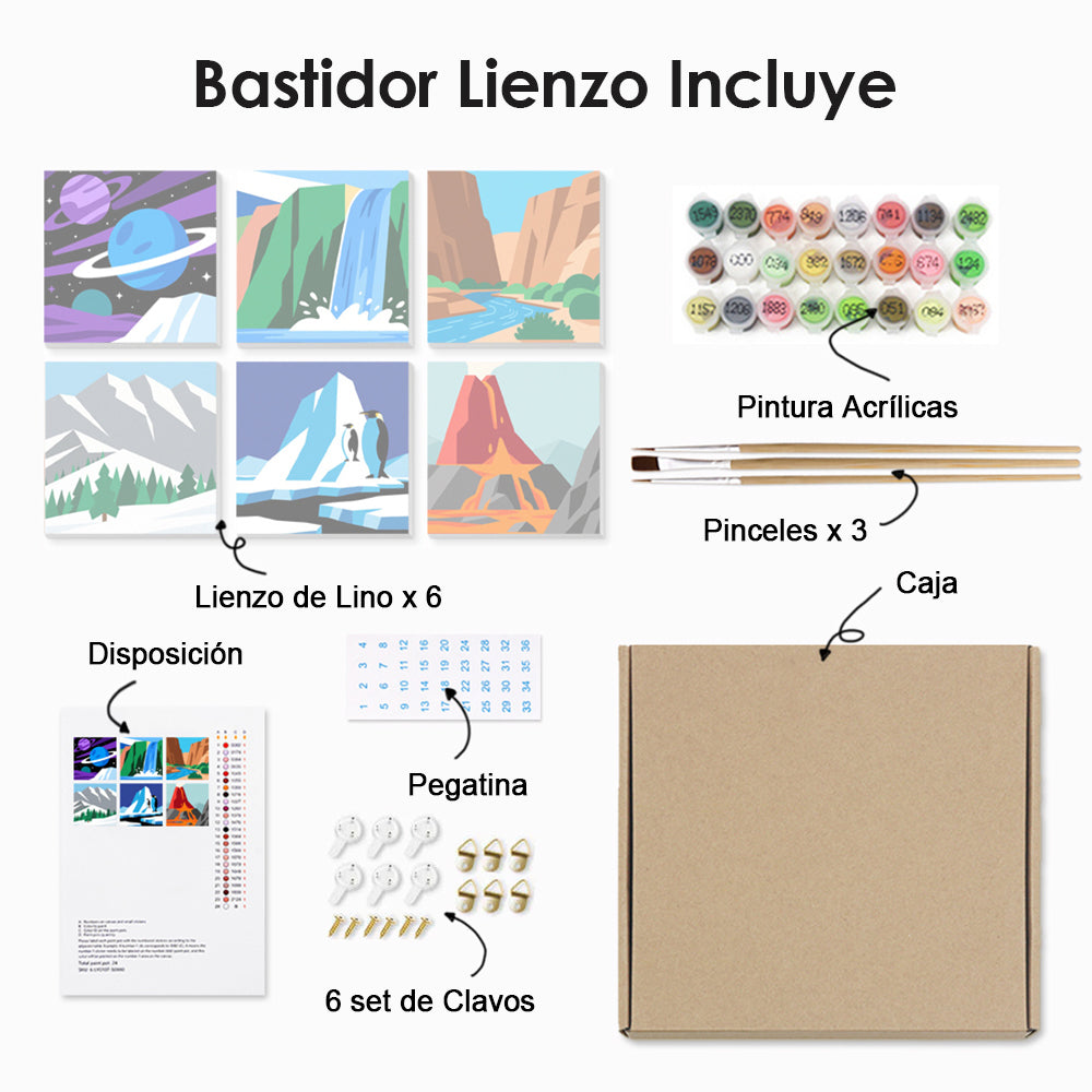 Montañas y Cascada 6 Partes Mini Pintar por Números