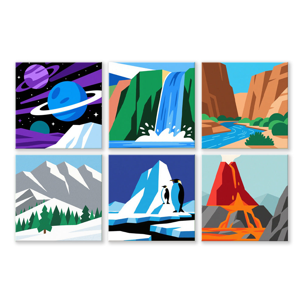 Montañas y Cascada 6 Partes Mini Pintar por Números