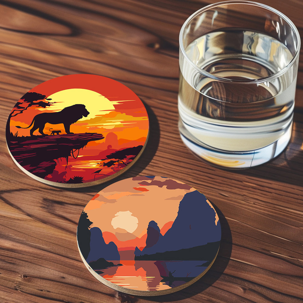 Montañas y Faro al Atardecer 6 Posavasos Pintar por Números