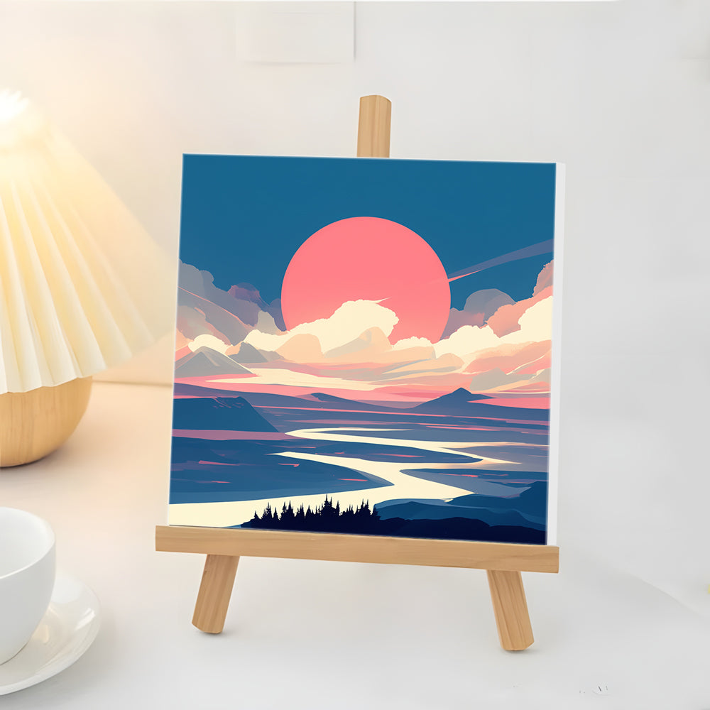 Montañas y Ríos al Amanecer Mini Pintar por Números