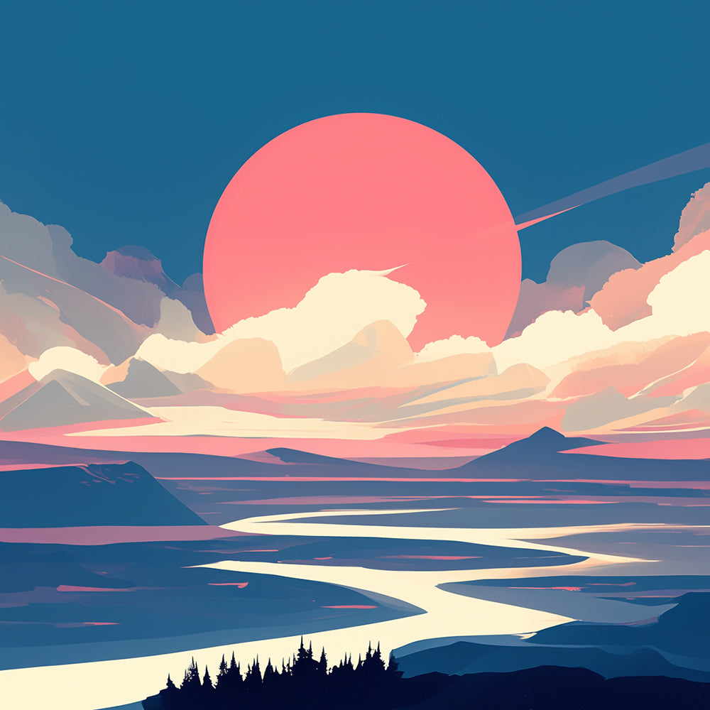 Montañas y Ríos al Amanecer Mini Pintar por Números