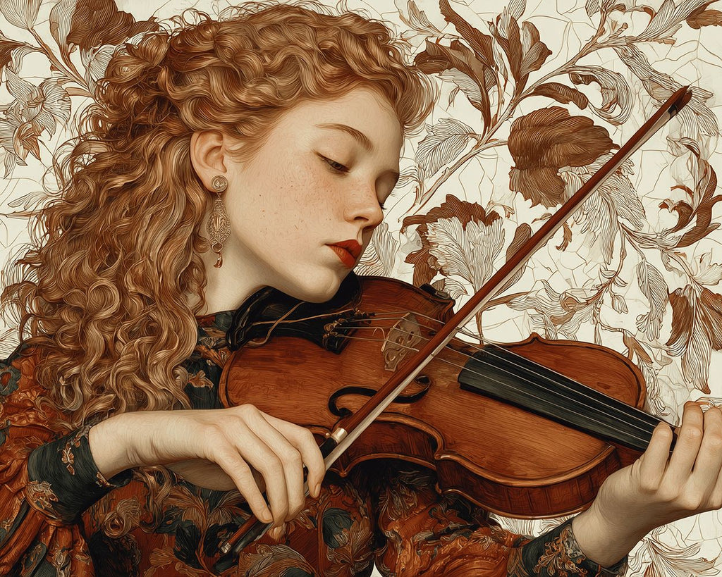 Mujer con Cabello Rizado Tocando el Violín Pintar por Números
