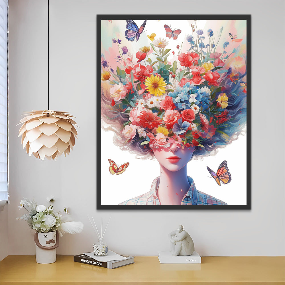 Mujer con Flores y Mariposas Pintar por Números