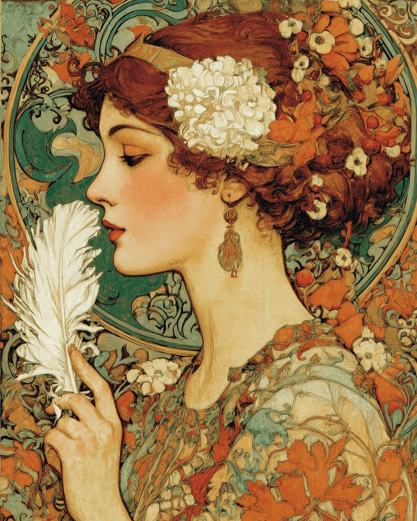 Mujer Elegante Sosteniendo un Pluma Blanca Pintar por Números