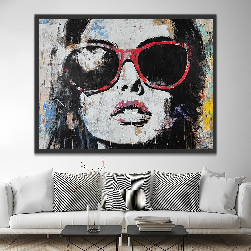 Mujer Hermosa con Gafas Rojas de Sol Pintar por Números