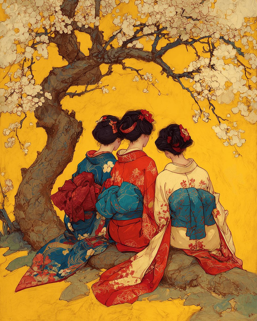 Mujer Japonesa bajo el Árbol de Sakura Pintar por Números