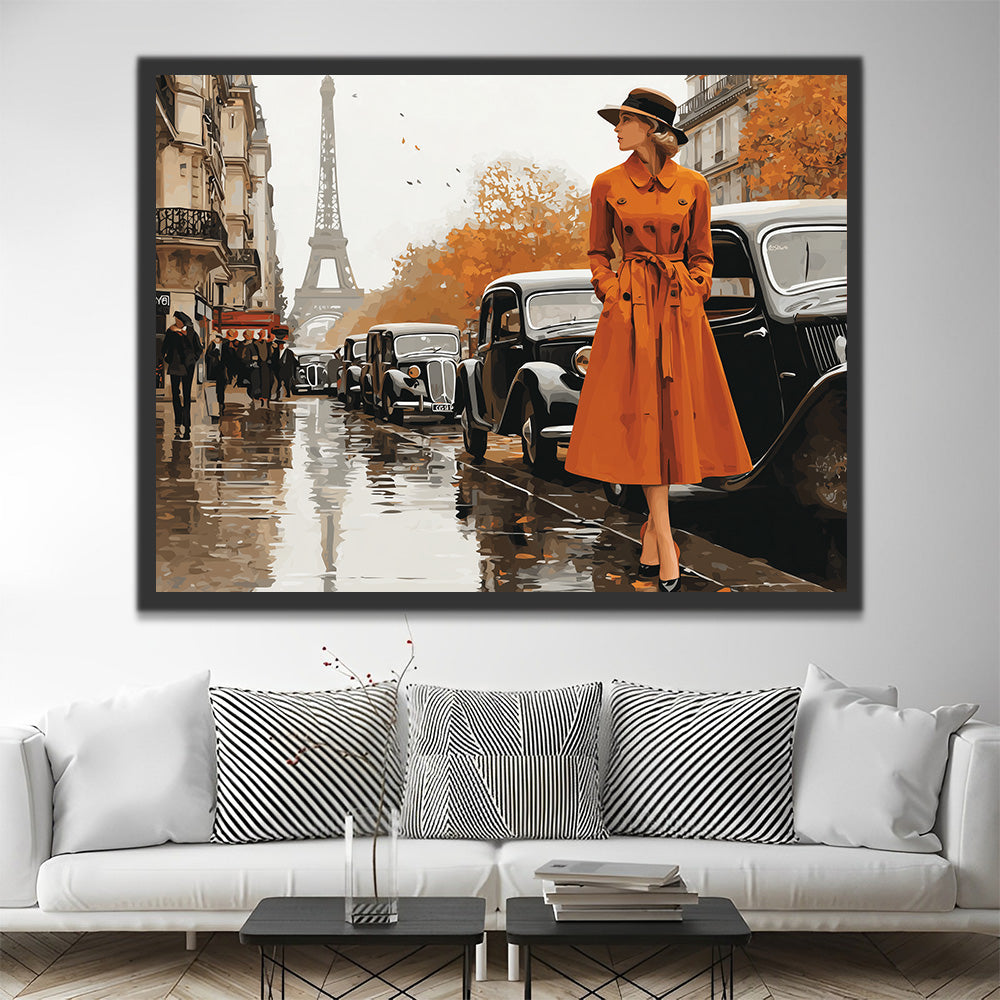 Mujer Moderna en Calle de París Pintar por Números