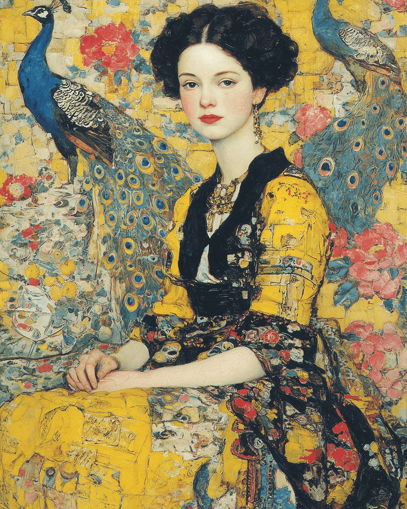 Mujer Preciosa y Pavos Reales Pintar por Números