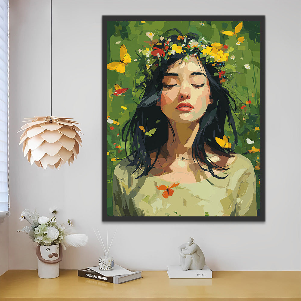 Mujer Rodeada de Mariposas en Primavera Pintar por Números