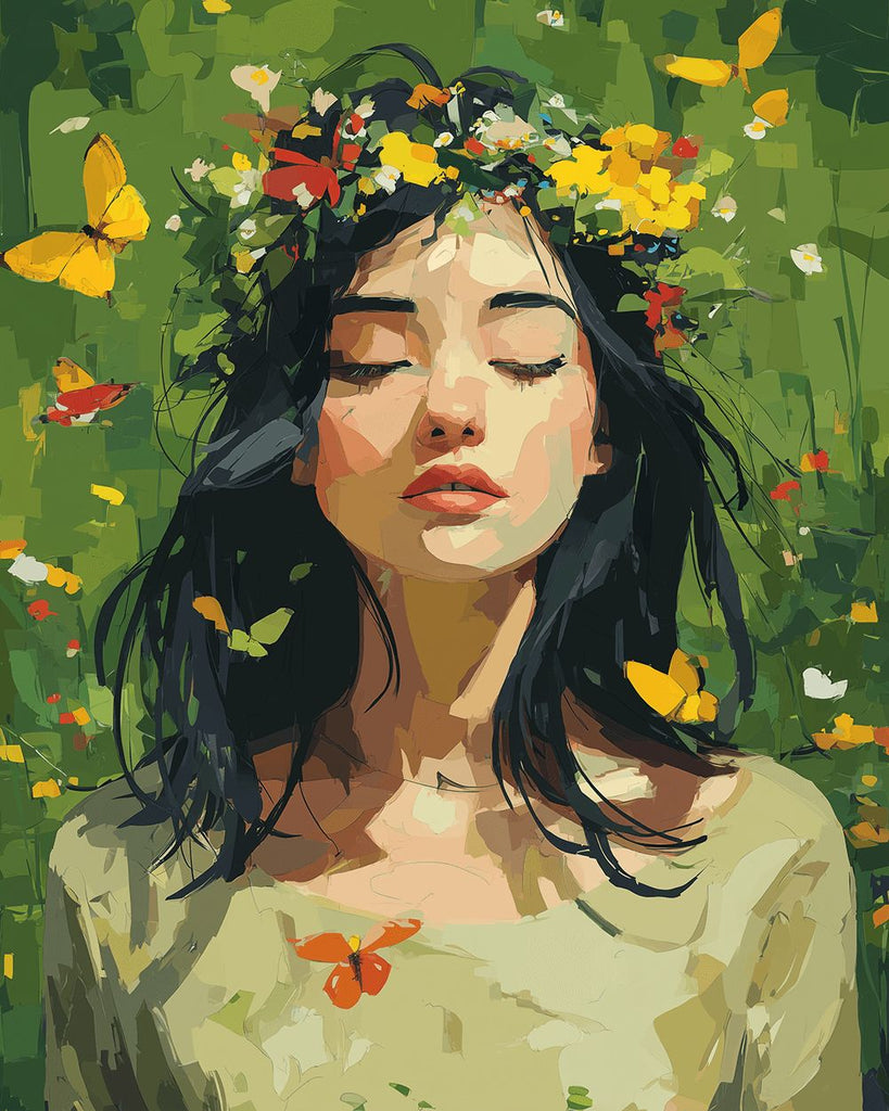 Mujer Rodeada de Mariposas en Primavera Pintar por Números