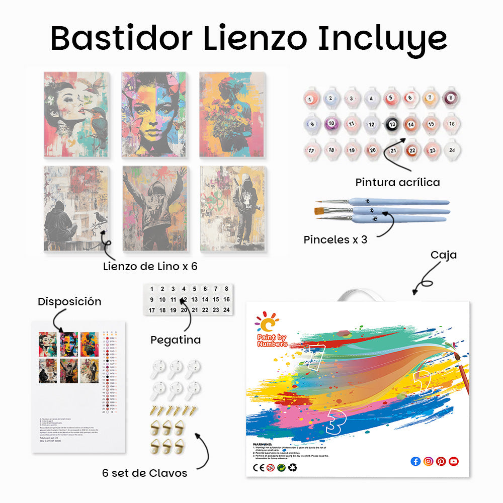 Mujer y Hombre de Estilo Graffiti 6 Partes Mini Pintar por Números