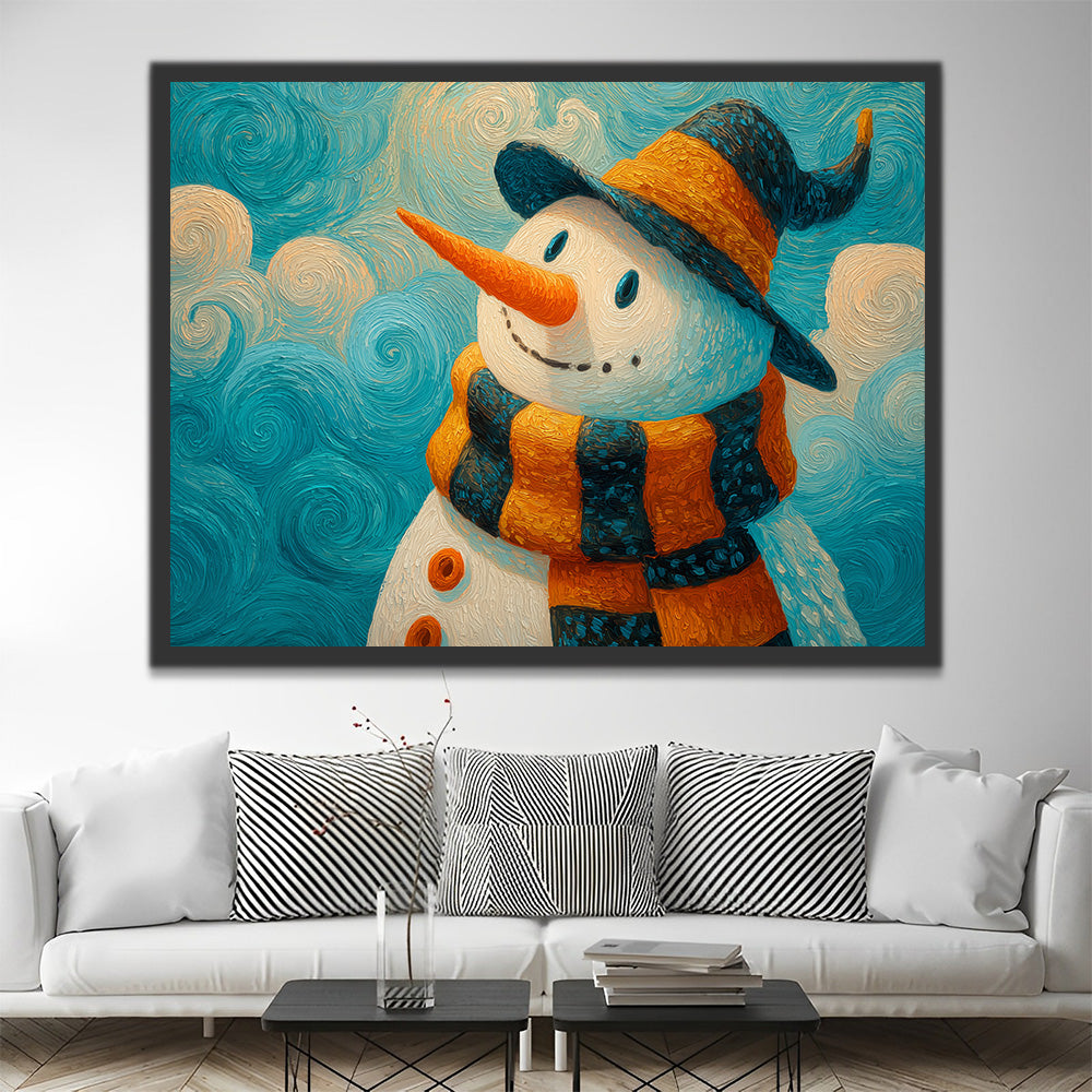 Muñeco de Nieve Sonriente con Bufanda Pintar por Números