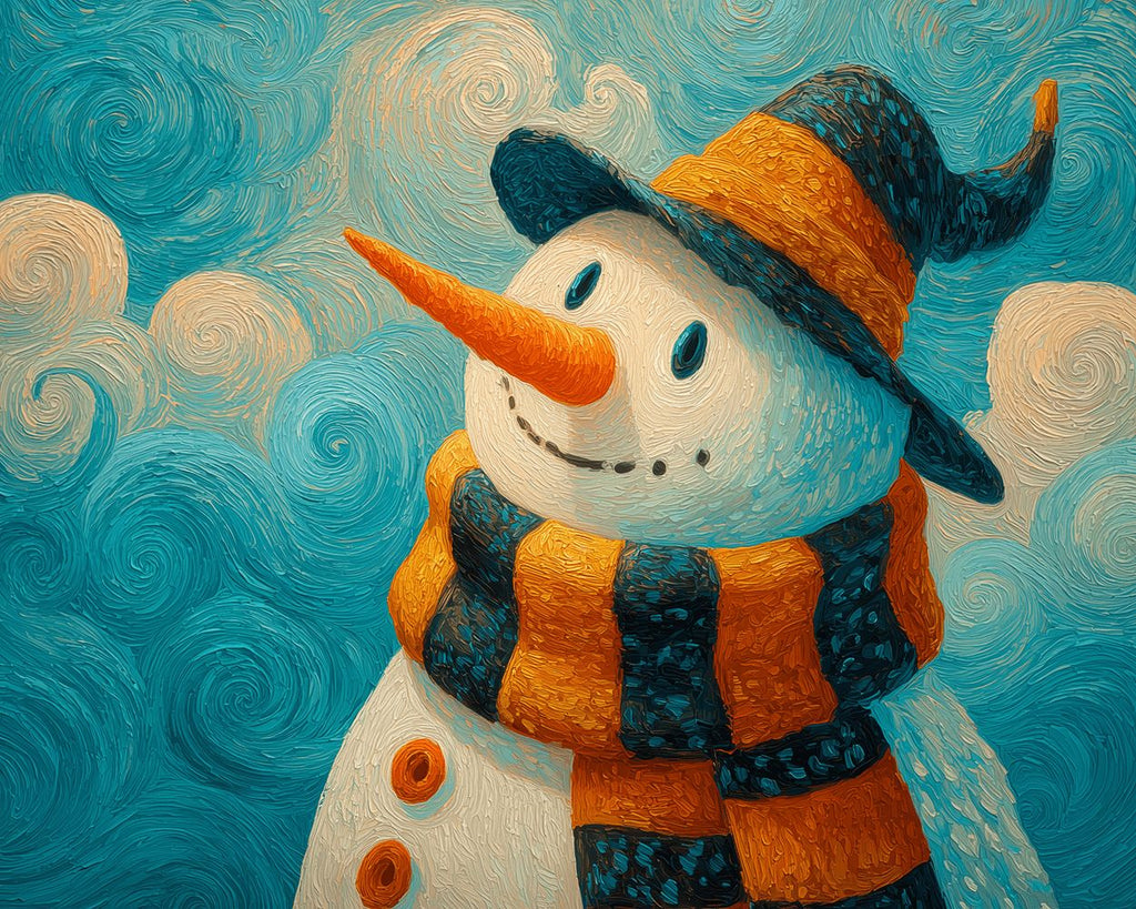 Muñeco de Nieve Sonriente con Bufanda Pintar por Números
